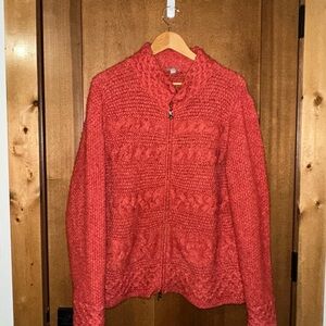 J Jill Sweater Womens X Large Cardigan Cable Knit Chunky Full Zip Rust